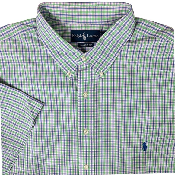 Ralph Lauren Other - Ralph Lauren Men 2XLT Tall Classic Fit Plaid Button Down Shirt Green Blue Cotton